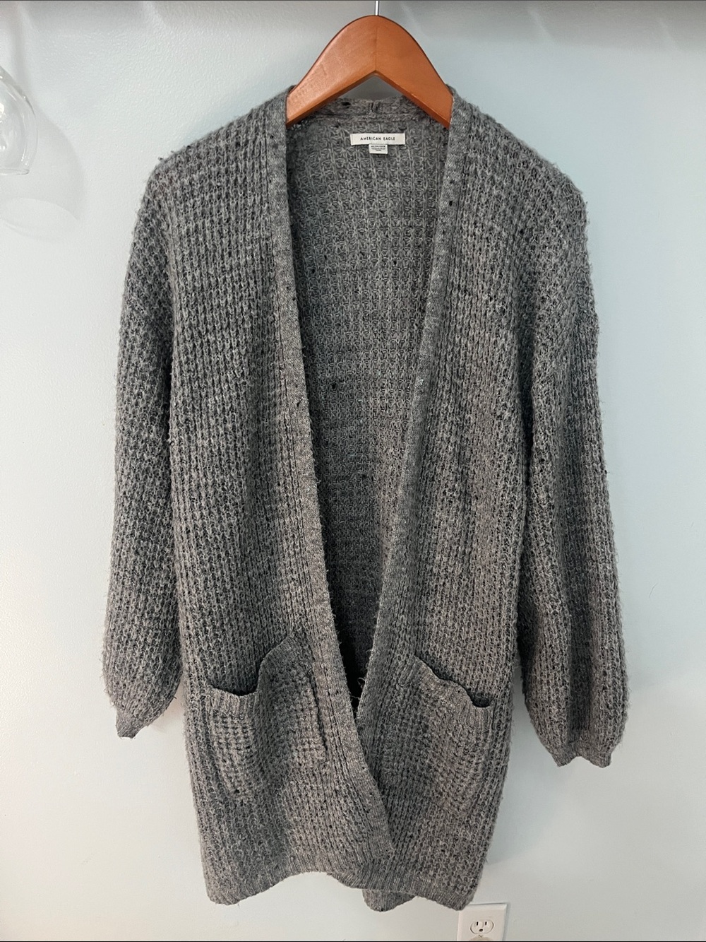 American Eagle Outfitters Heather Gray Open-Front Pocket Cardigan